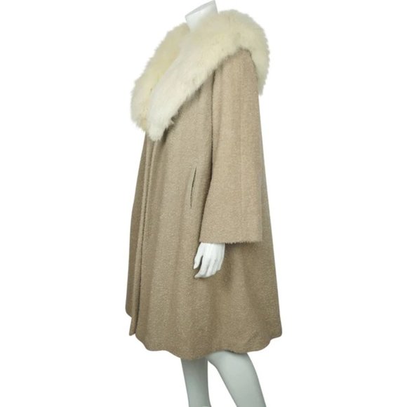 Galla Event Vintage 50S Stroller Wool Coat Large White Fox Fur Collar M - Picture 1 of 7